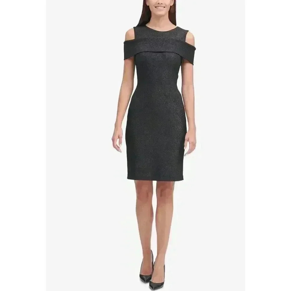 Tommy Hilfiger Black Cold‎ Shoulder Sheath Dress, Size 6